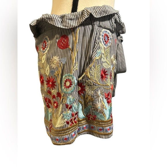 Hummingbird High Waist Embroidered Shorts - Red, Blue, Yellow - Picture 3 of 5